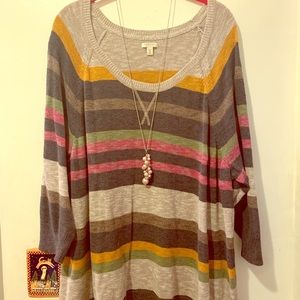 Sonoma 3/4 Sleeve Multicolor Stripe Sweater 3X